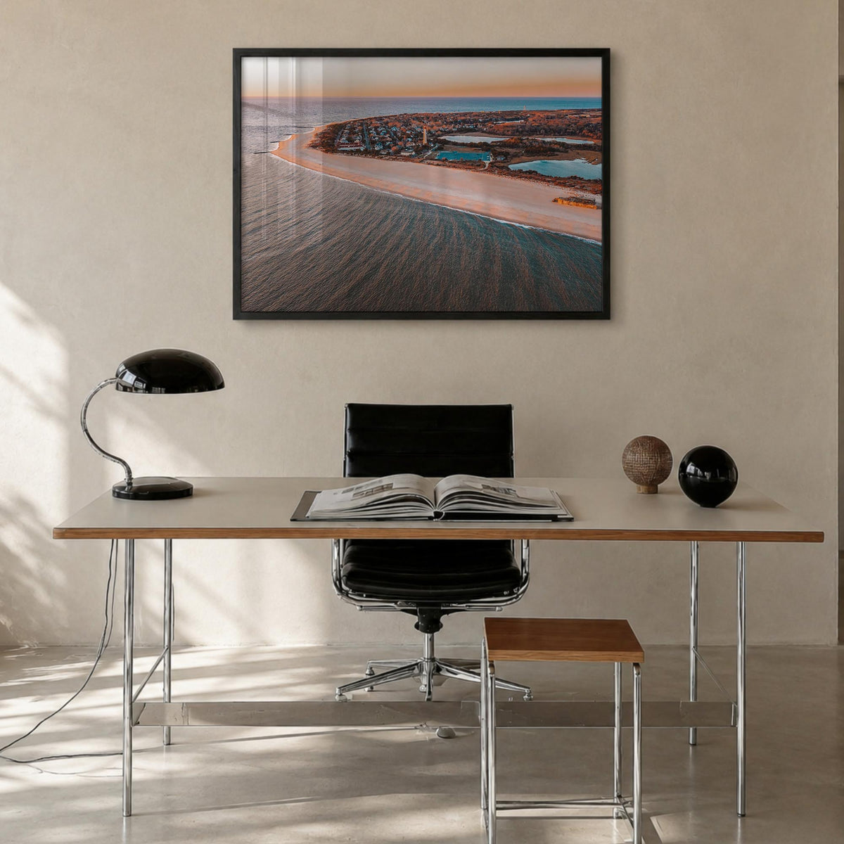 Cape May colorful photo poster of New Jersey, USA – horizontal wall art in black wood frame, hanging on wall