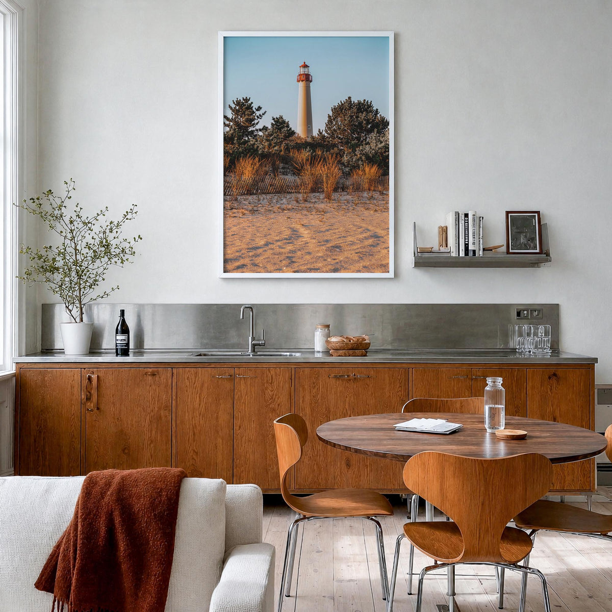 Cape May colorful photo poster of New Jersey, USA – vertical wall art in white wood frame, hanging on wall