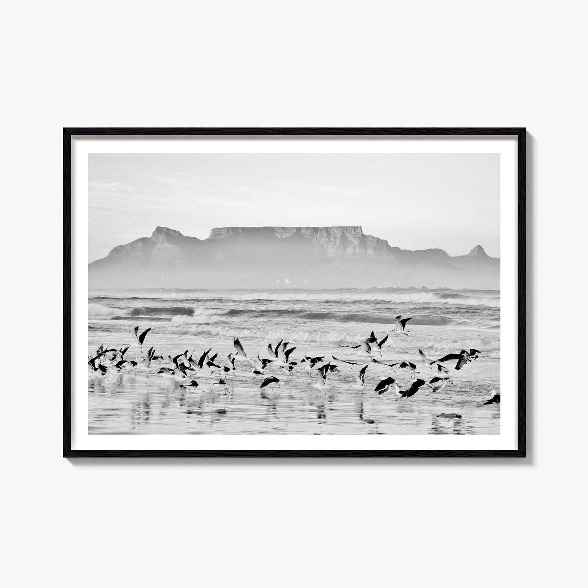 Cape Town black & white photo poster of South Africa – horizontal wall art, unframed print shown in interior mockup