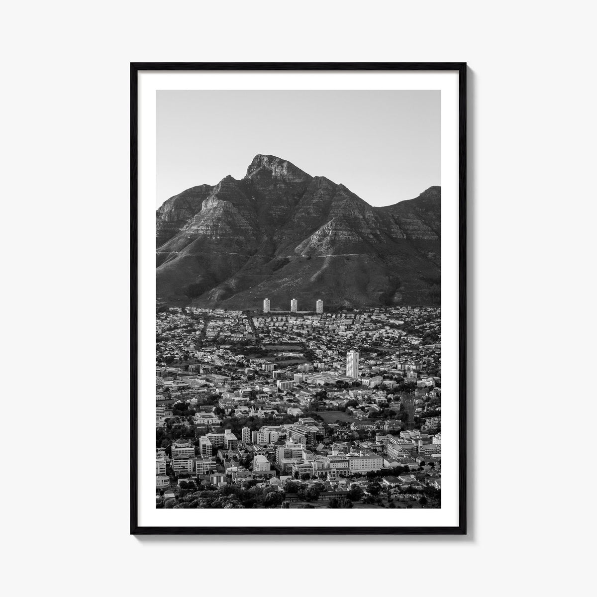 Cape Town no. 2 black & white photo poster of South Africa – vertical wall art, unframed print shown in interior mockup