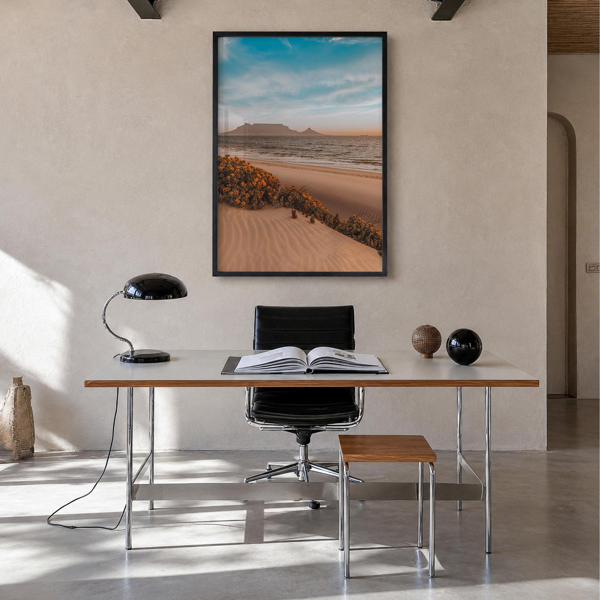Cape Town no. 2 colorful photo poster of South Africa – vertical wall art in black wood frame, hanging on wall