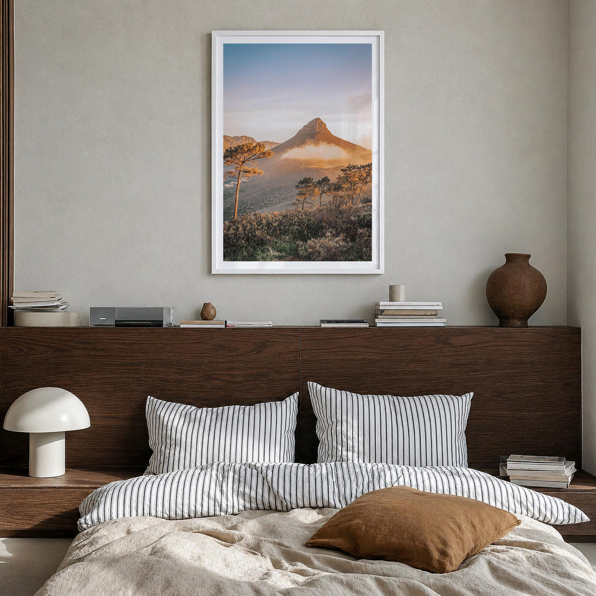 Cape Town no. 3 colorful photo poster of South Africa – vertical wall art in white wood frame with white border, hanging on w