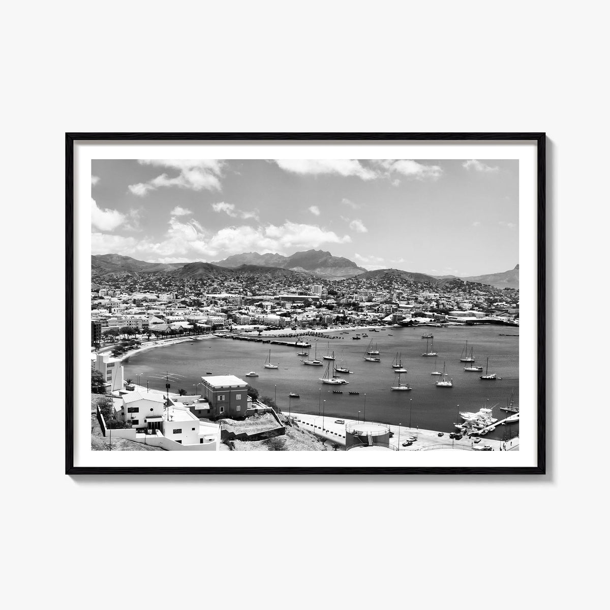 Cape Verde black & white photo poster of Cabo Verde – horizontal wall art, unframed print shown in interior mockup