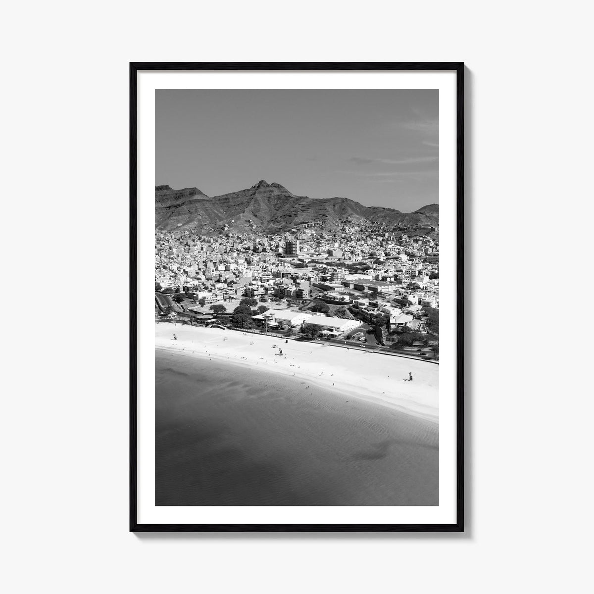 Cape Verde black & white photo poster of Cabo Verde – vertical wall art, unframed print shown in interior mockup