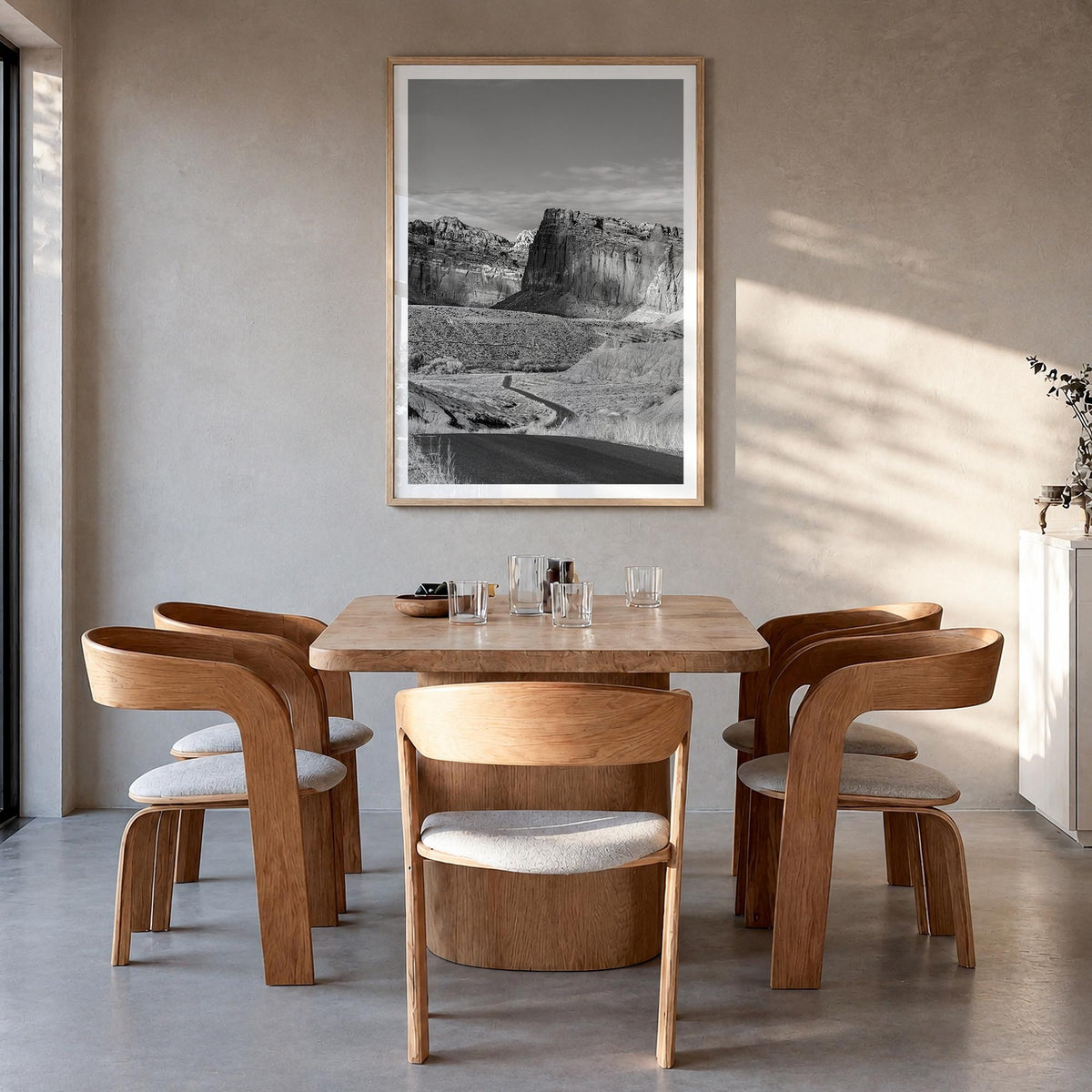 Capitol Reef National Park black & white photo poster of Utah, USA – vertical wall art in natural wood frame with white borde