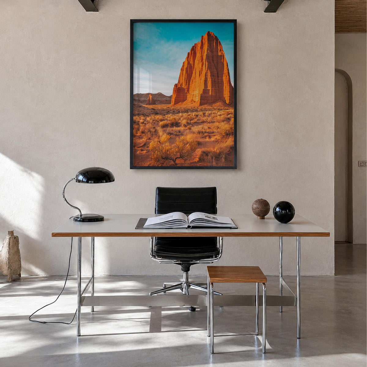 Capitol Reef National Park colorful photo poster of Utah, USA – vertical wall art in black wood frame, hanging on wall
