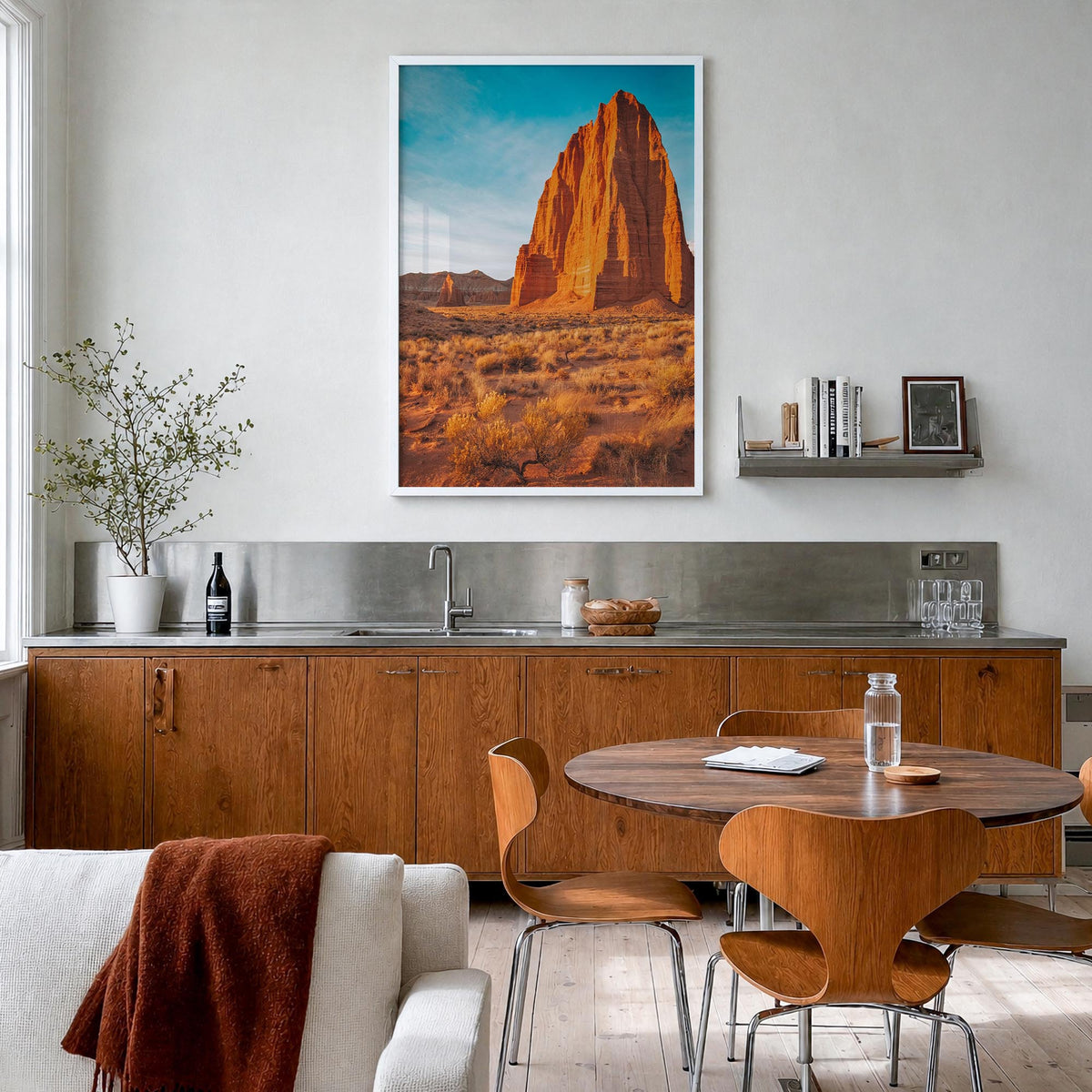 Capitol Reef National Park colorful photo poster of Utah, USA – vertical wall art in white wood frame, hanging on wall