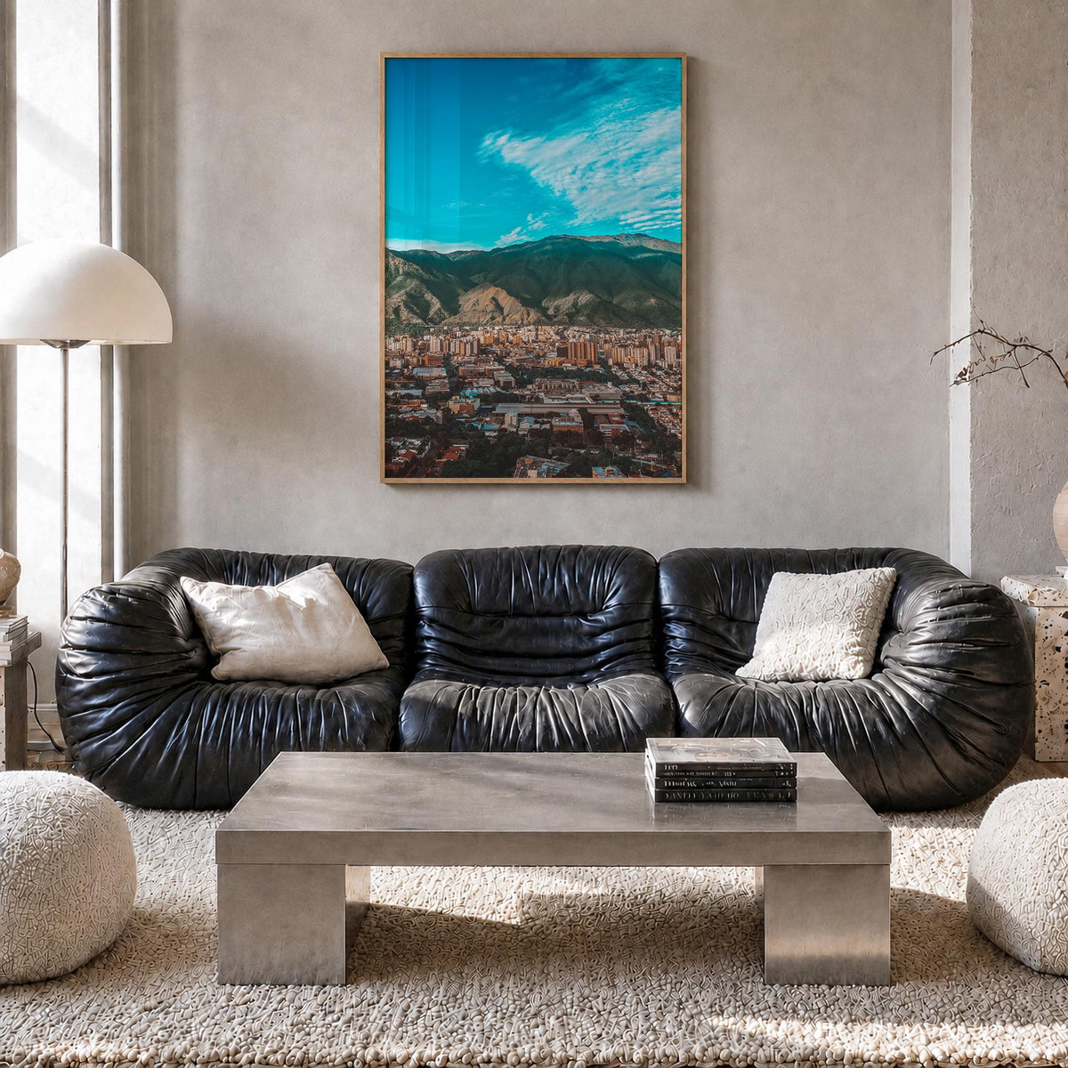 Caracas colorful photo poster of Venezuela – vertical wall art in natural wood frame, hanging on wall