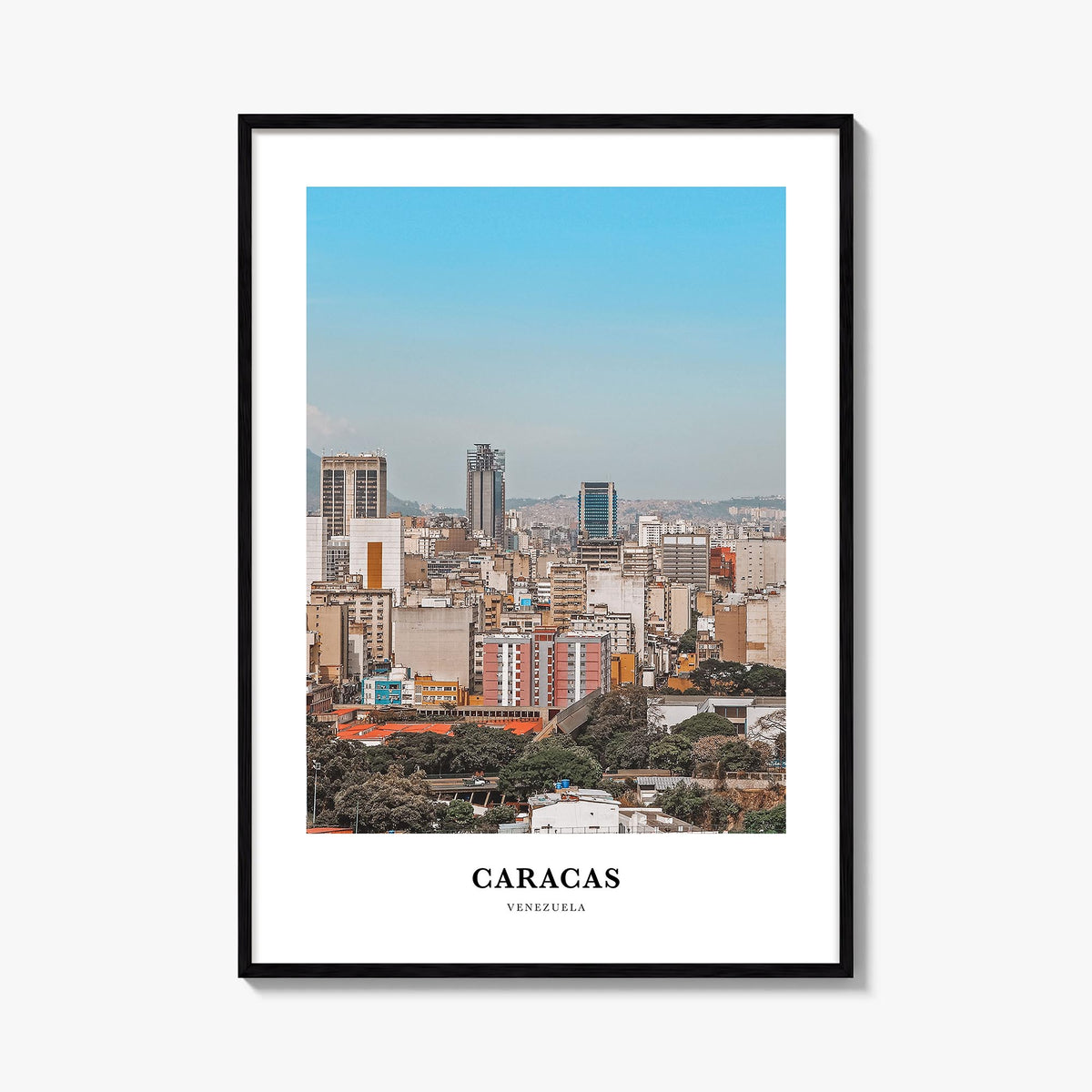 Caracas no. 3 colorful classic poster of Venezuela – vertical wall art, unframed print shown in interior mockup