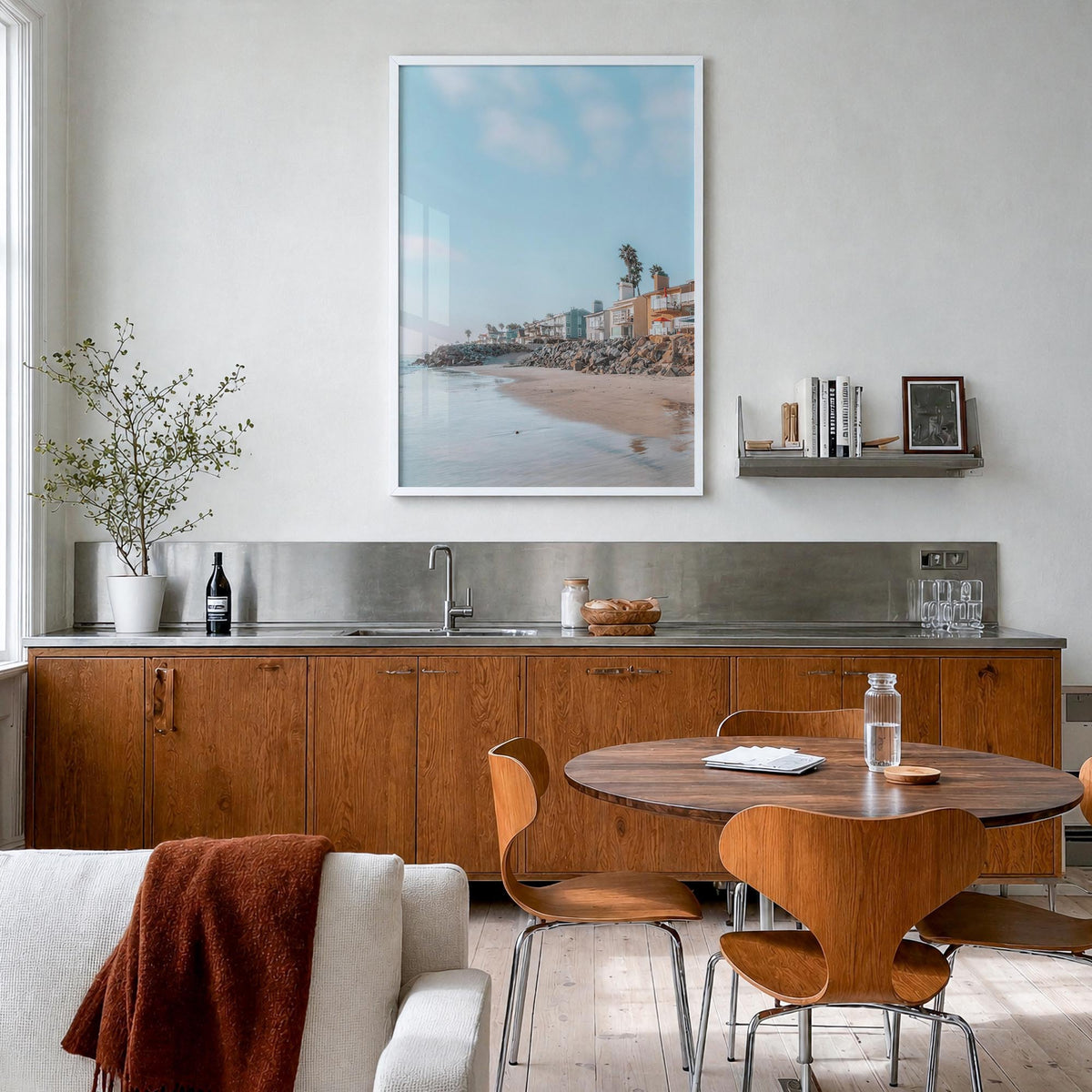 Carlsbad no. 1 colorful photo poster of California, USA – vertical wall art in white wood frame, hanging on wall