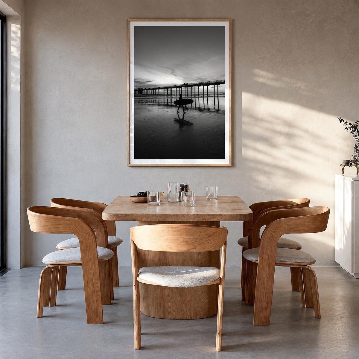 Carlsbad no. 2 black & white photo poster of California, USA – vertical wall art in natural wood frame with white border, han