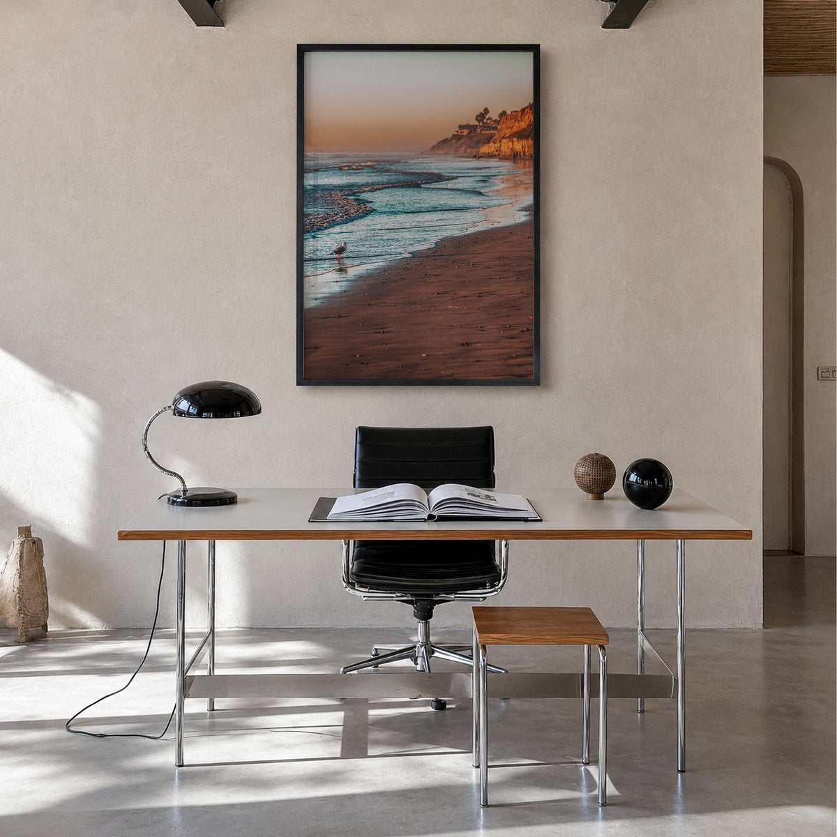 Carlsbad no. 2 colorful photo poster of California, USA – vertical wall art in black wood frame, hanging on wall