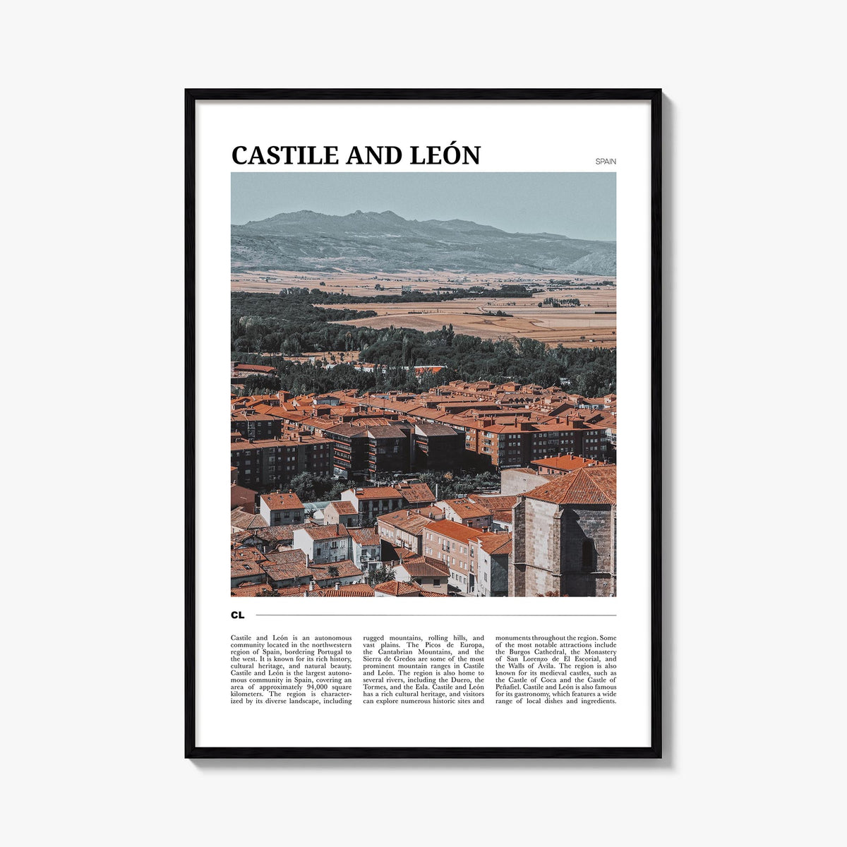 Castile and León colorful travel poster of Spain – vertical wall art, unframed print shown in interior mockup
