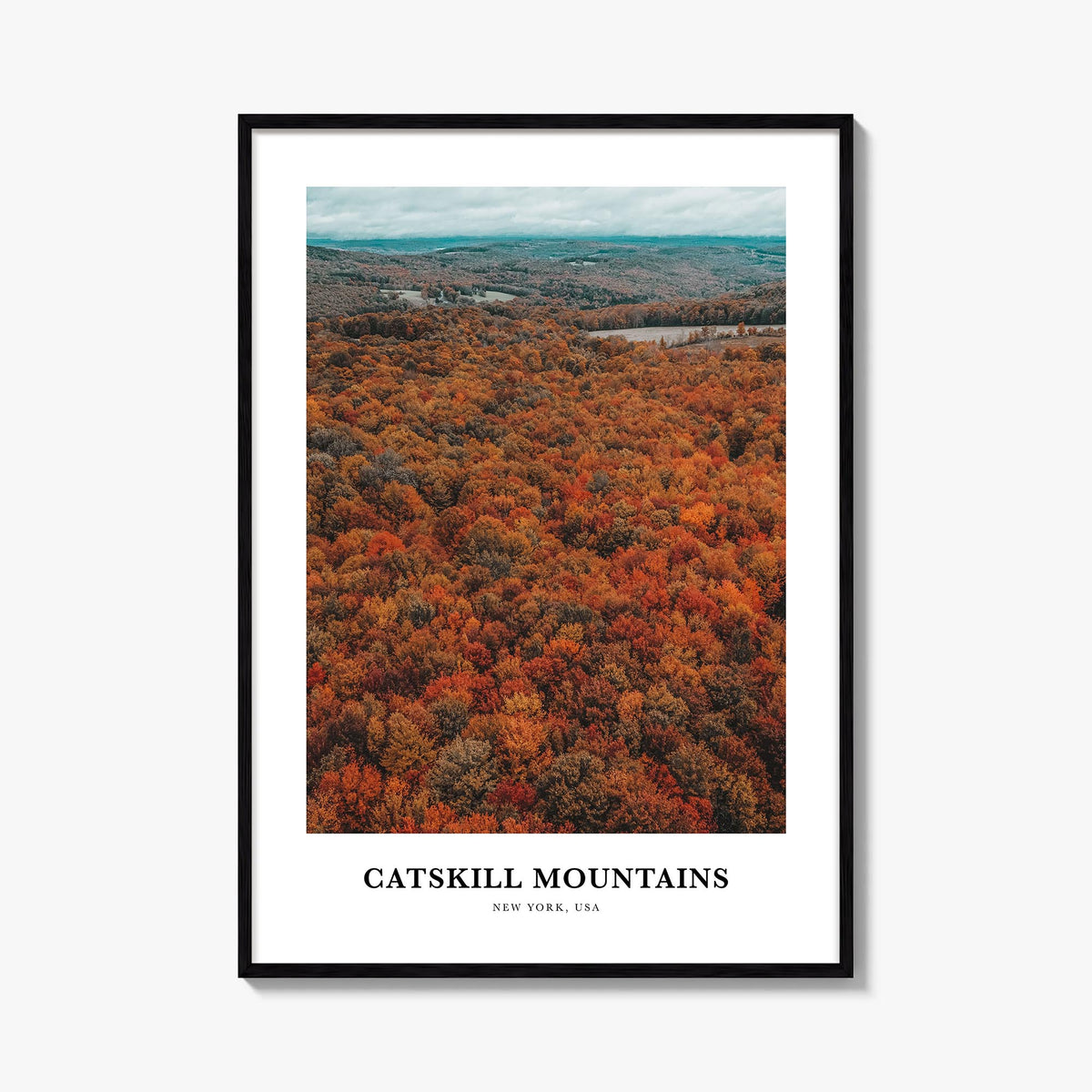 Catskill Mountains colorful classic poster of New York, USA – vertical wall art, unframed print shown in interior mockup