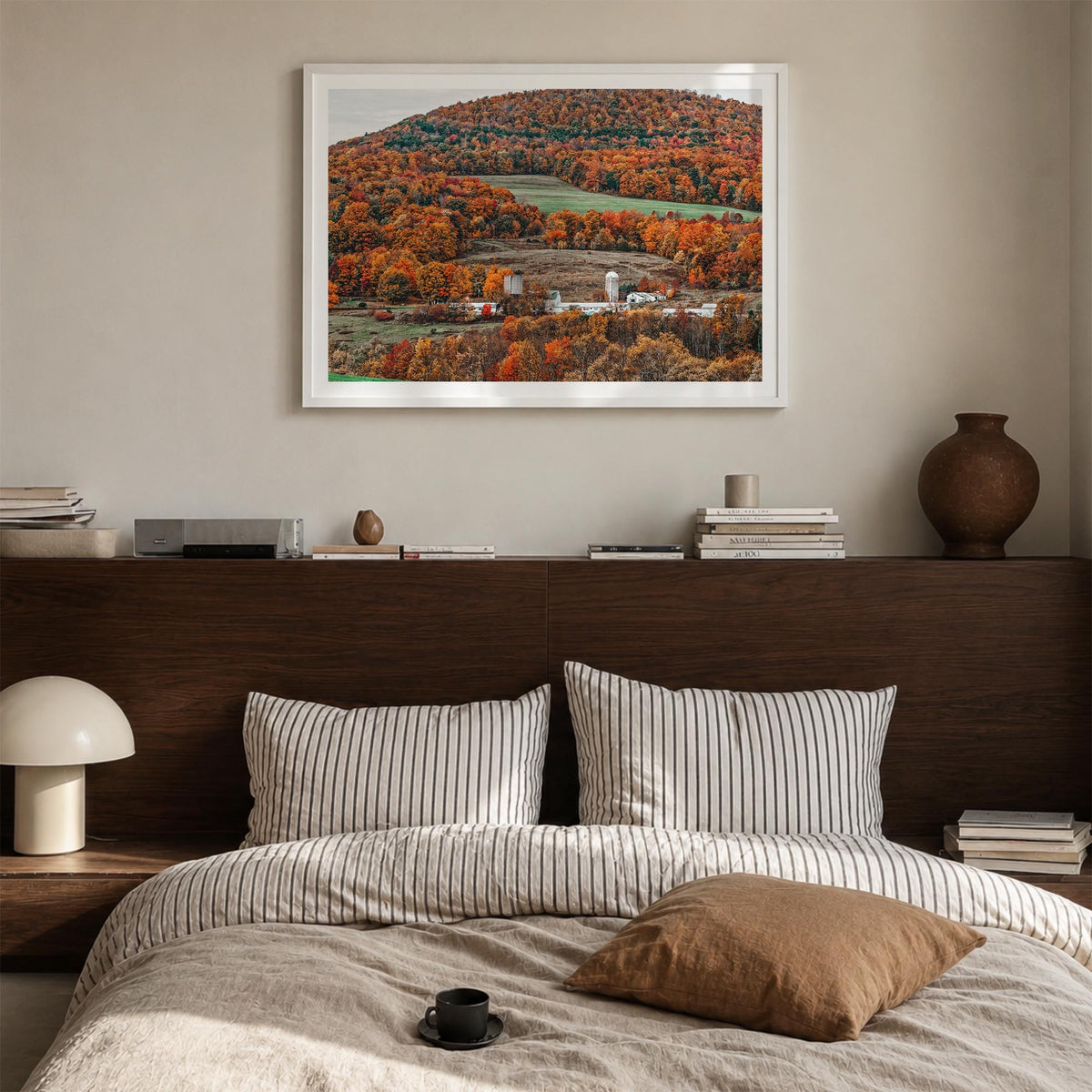 Catskill Mountains colorful photo poster of New York, USA – horizontal wall art in white wood frame with white border, hangin