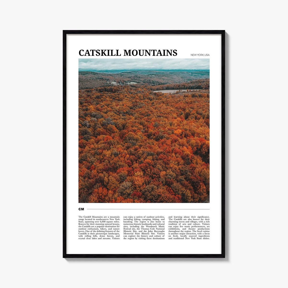 Catskill Mountains colorful travel poster of New York, USA – vertical wall art, unframed print shown in interior mockup