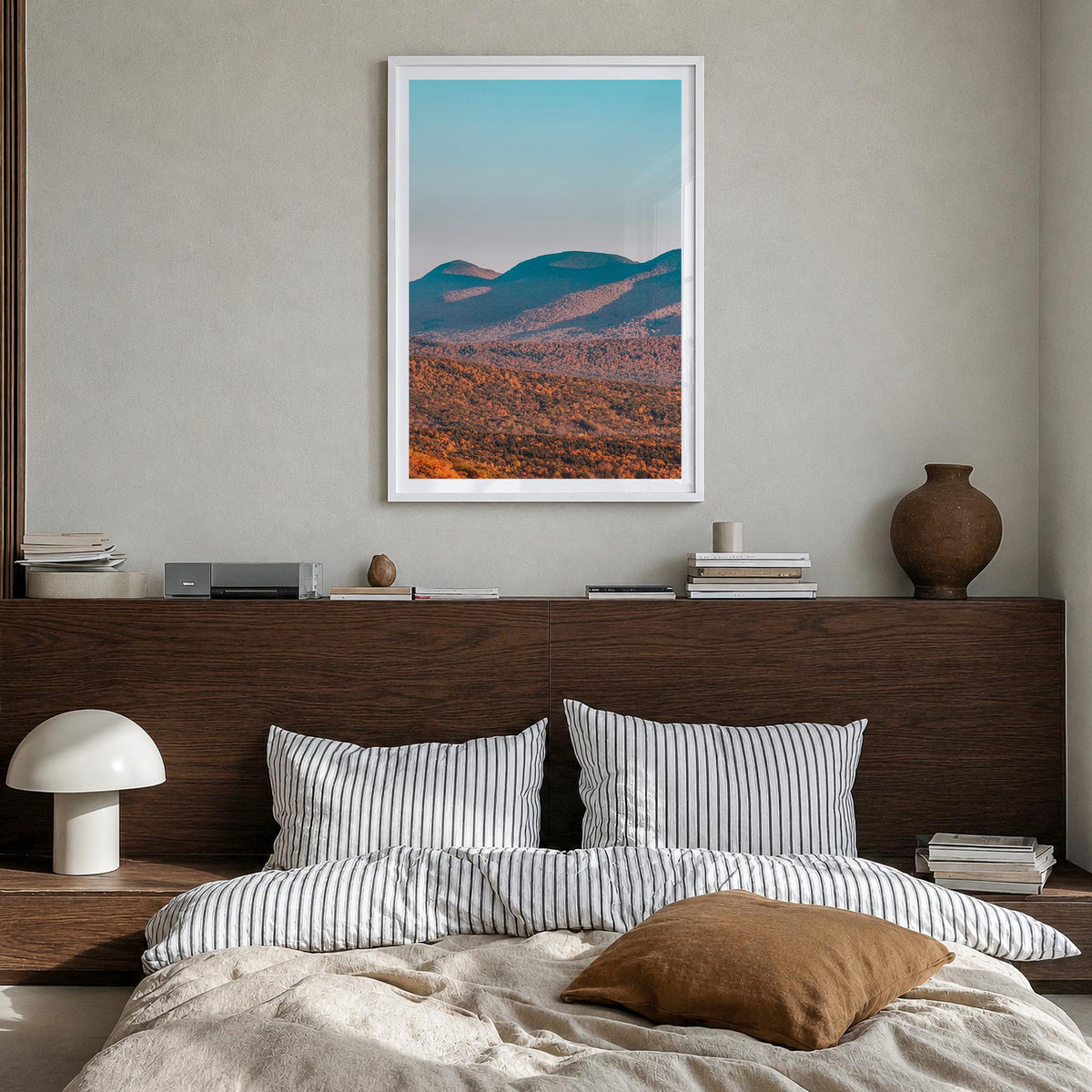 Catskill Mountains no. 1 colorful photo poster of New York, USA – vertical wall art in white wood frame with white border, ha