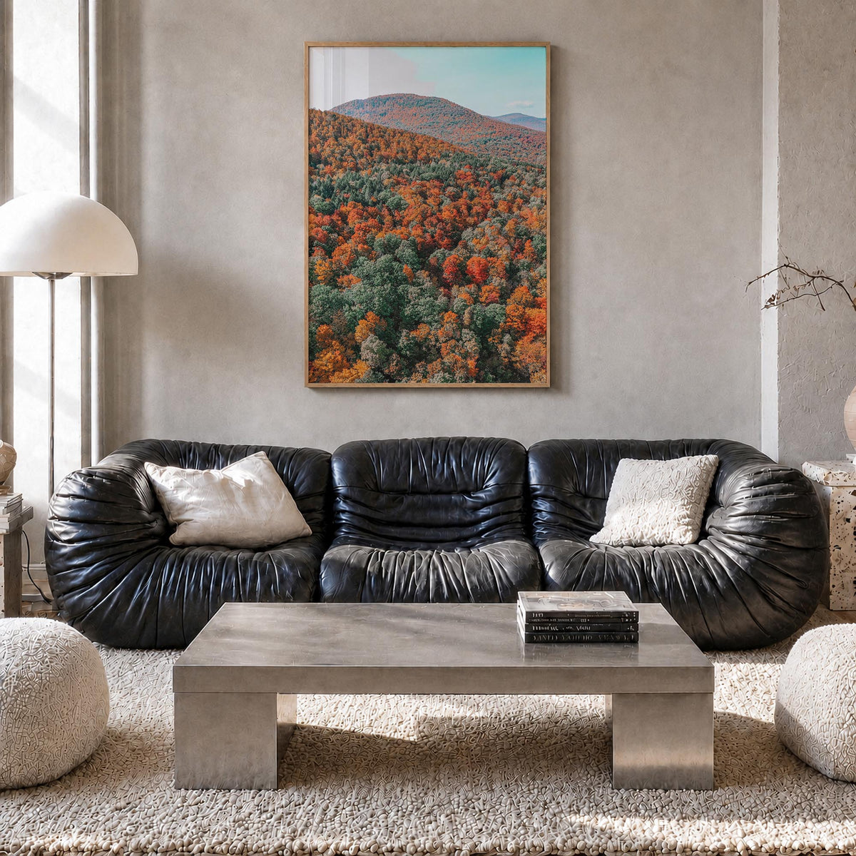 Catskill Mountains no. 2 colorful photo poster of New York, USA – vertical wall art in natural wood frame, hanging on wall