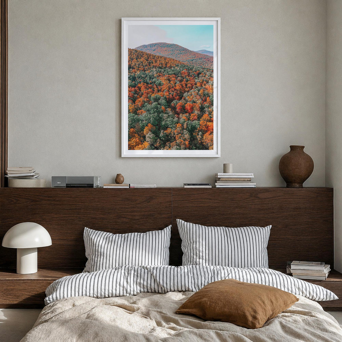 Catskill Mountains no. 2 colorful photo poster of New York, USA – vertical wall art in white wood frame with white border, ha