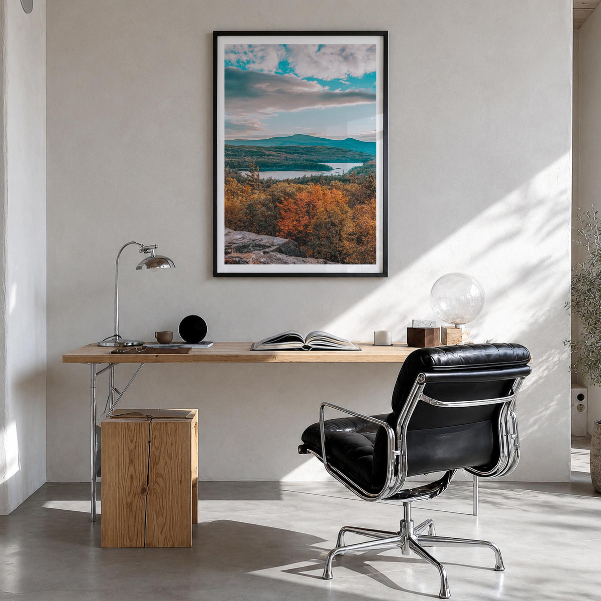 Catskill Mountains no. 4 colorful photo poster of New York, USA – vertical wall art in black wood frame with white border, ha