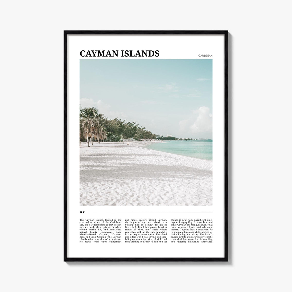 Cayman Islands colorful travel poster of Caribbean – vertical wall art, unframed print shown in interior mockup