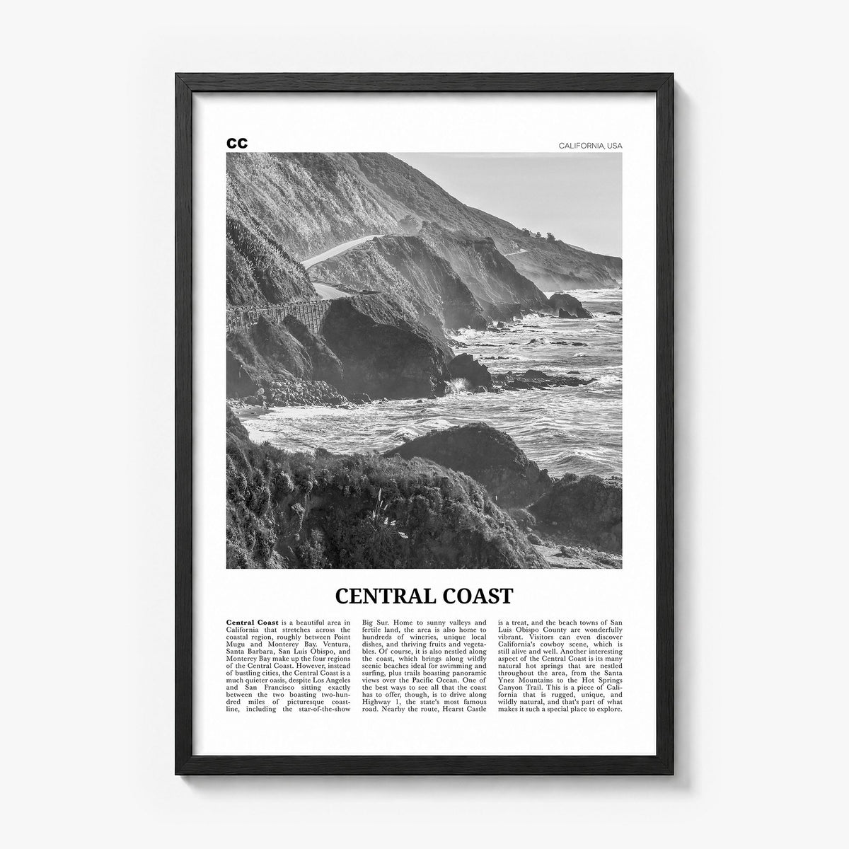 Central Coast Newspaper Poster in a black wood frame