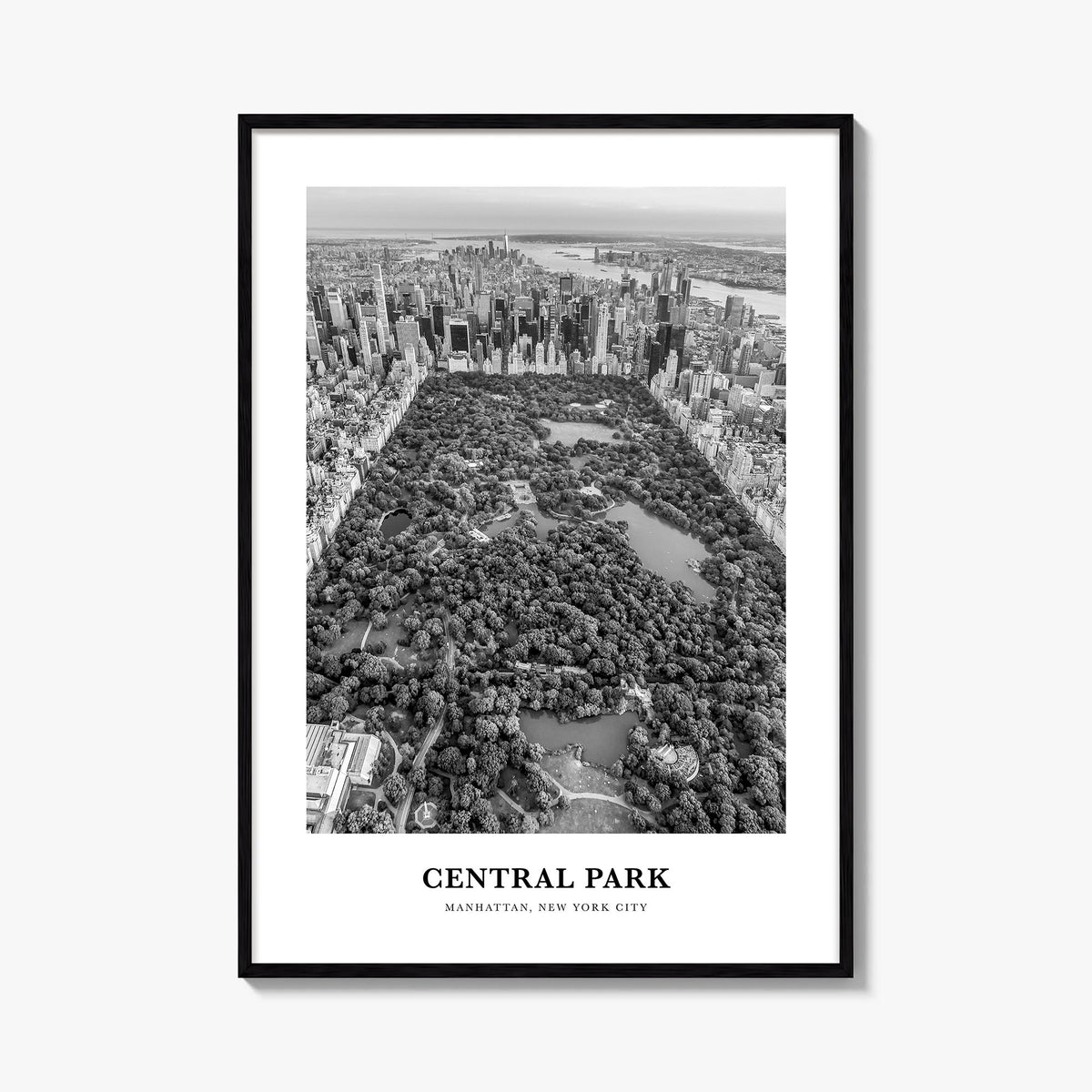 Central Park black & white classic poster of Manhattan, New York City – vertical wall art, unframed print shown in interior m