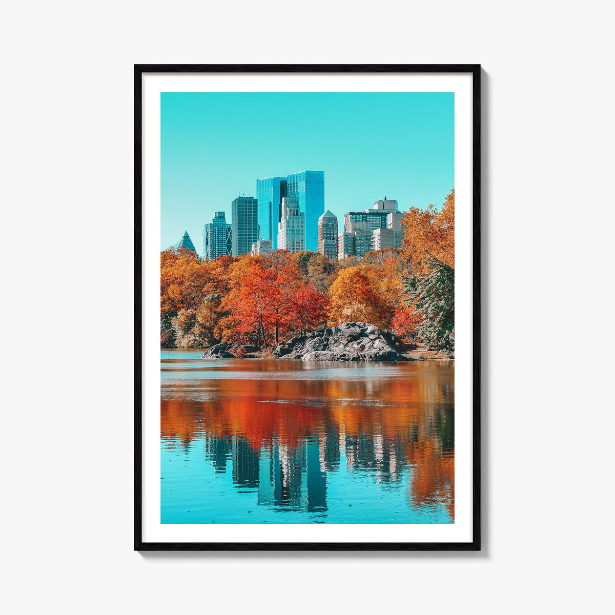 Central Park no. 1 colorful photo poster of Manhattan, New York City – vertical wall art, unframed print shown in interior mo
