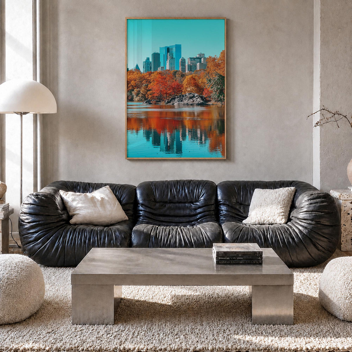 Central Park no. 1 colorful photo poster of Manhattan, New York City – vertical wall art in natural wood frame, hanging on wa