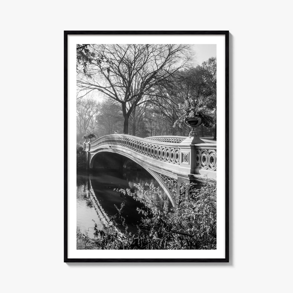 Central Park no. 2 black & white photo poster of Manhattan, New York City – vertical wall art, unframed print shown in interi