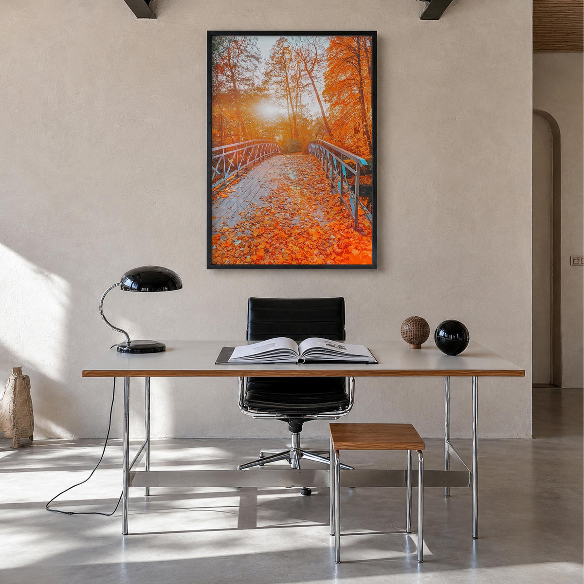 Central Park no. 2 colorful photo poster of Manhattan, New York City – vertical wall art in black wood frame, hanging on wall