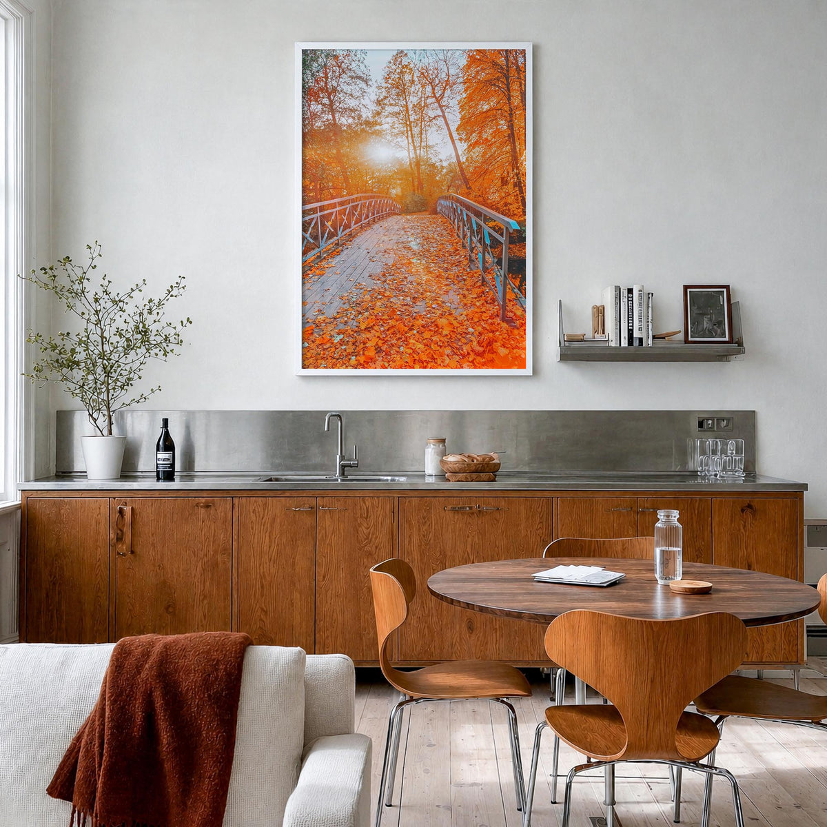 Central Park no. 2 colorful photo poster of Manhattan, New York City – vertical wall art in white wood frame, hanging on wall