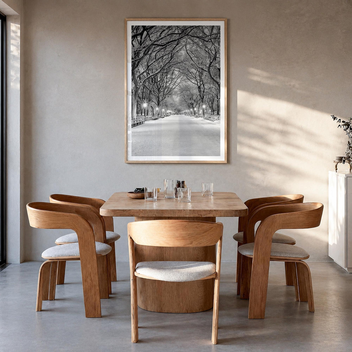 Central Park no. 3 black & white photo poster of Manhattan, New York City – vertical wall art in natural wood frame with whit