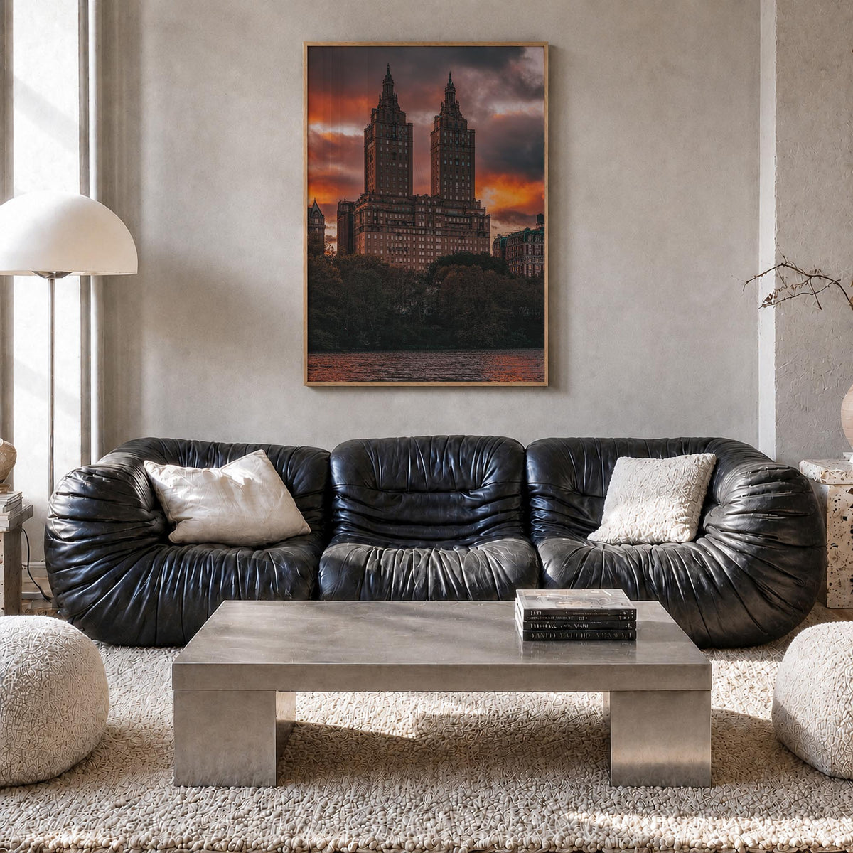 Central Park no. 4 colorful photo poster of New York, USA – vertical wall art in natural wood frame, hanging on wall