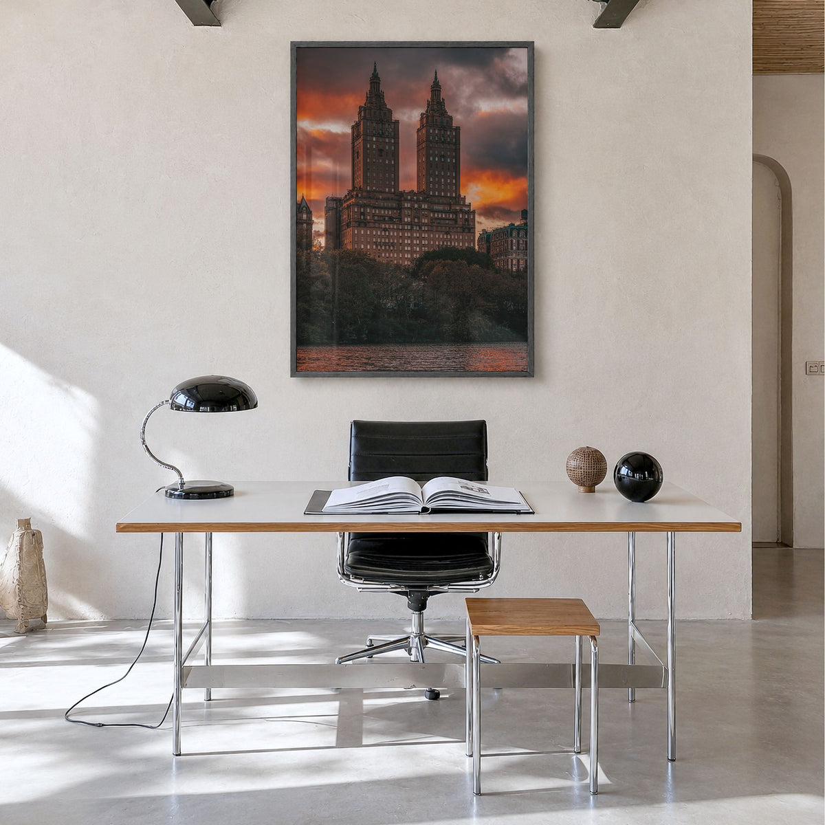 Central Park Photo No 4 Poster in a black wood frame, hanging in a minimalist home office, full image (no border)