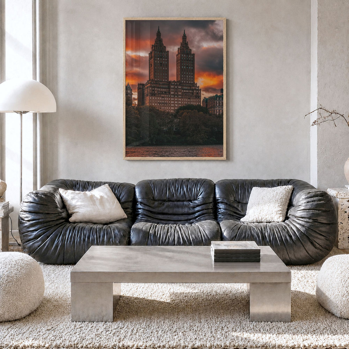 Central Park Photo No 4 Poster in a natural wood frame, hanging in a living room, full image (no border)