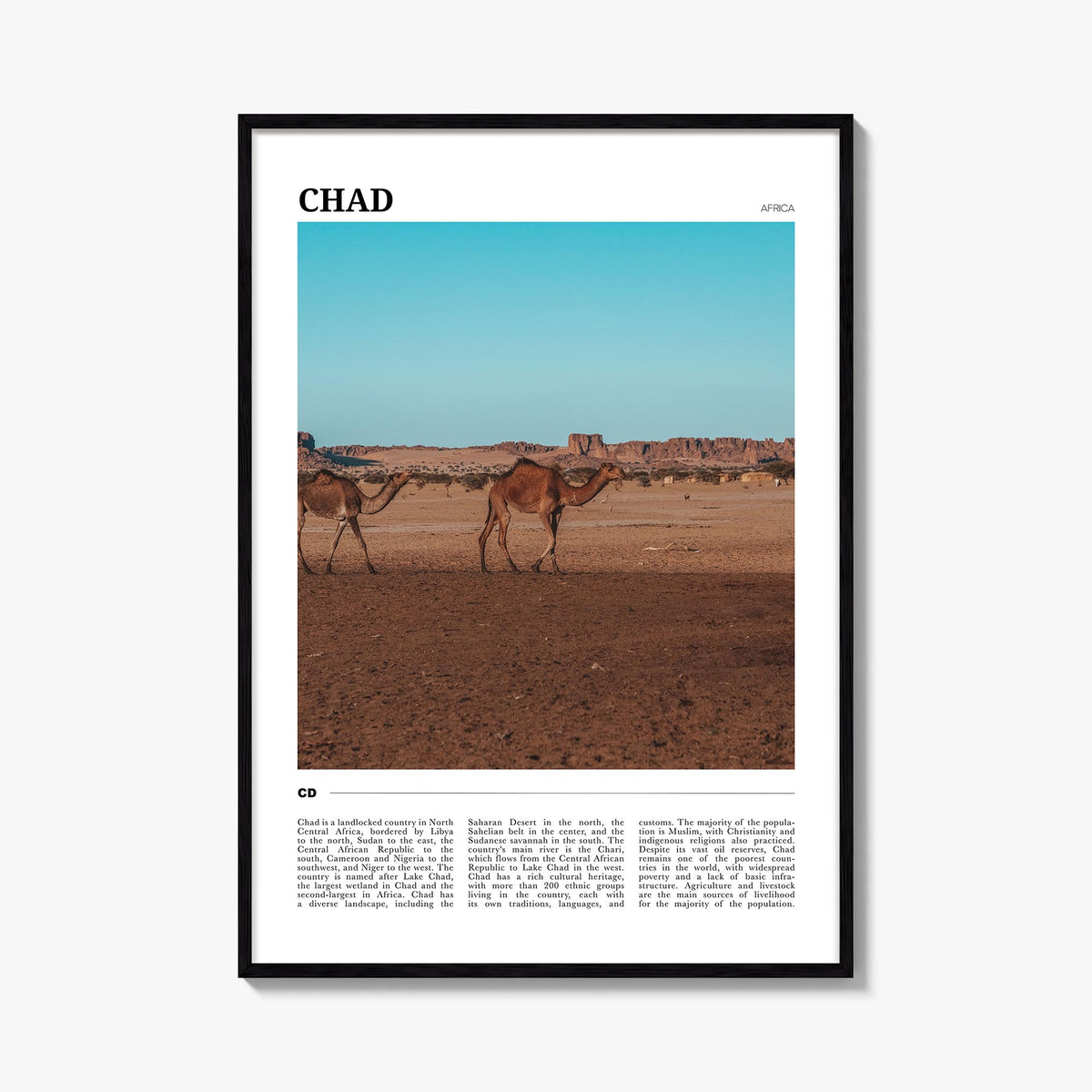 Chad colorful travel poster of Africa – vertical wall art, unframed print shown in interior mockup