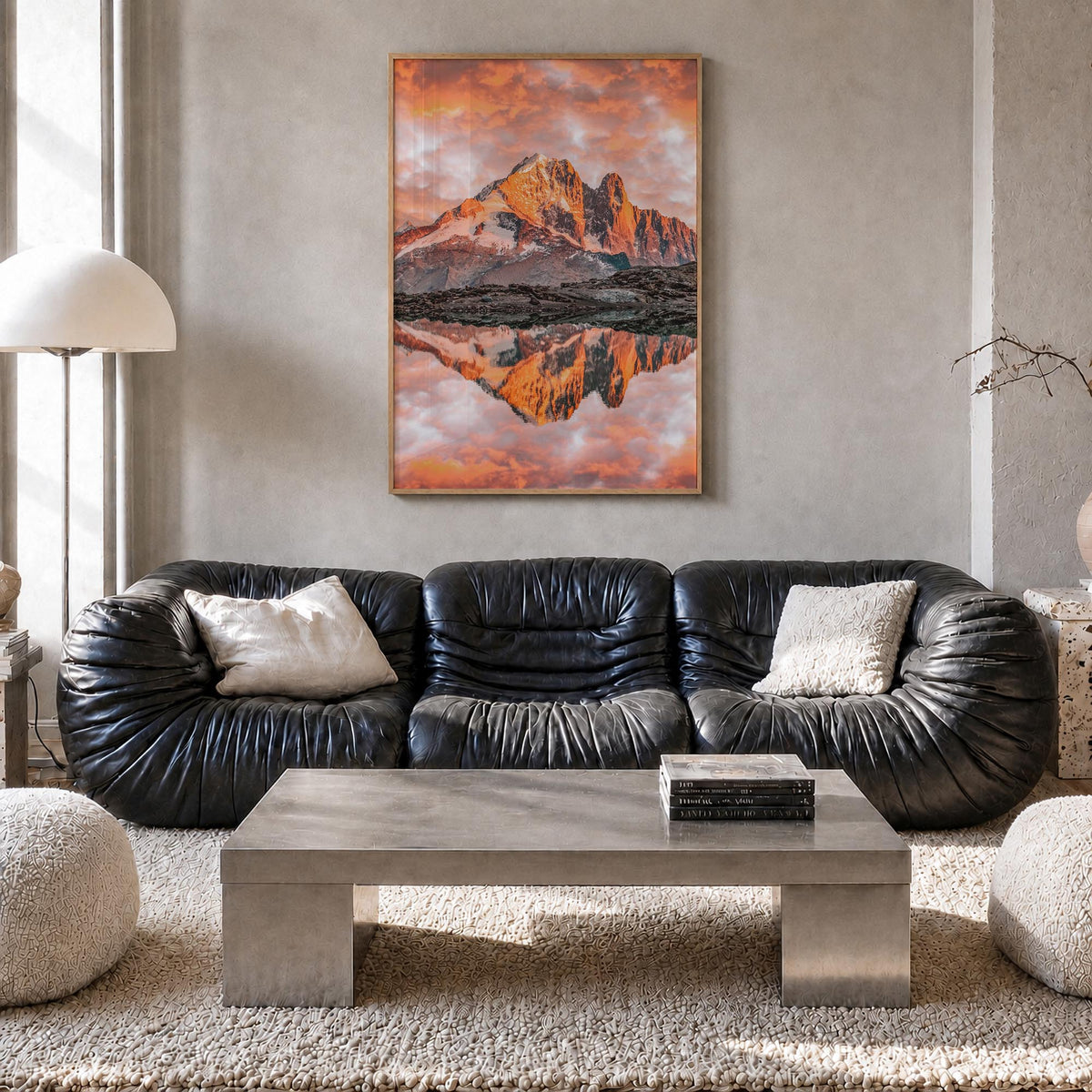 Chamonix colorful photo poster of France – vertical wall art in natural wood frame, hanging on wall