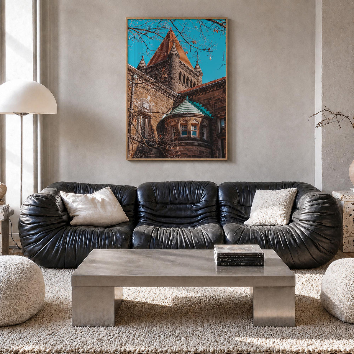 Champaign-Urbana colorful photo poster of Illinois, USA – vertical wall art in natural wood frame, hanging on wall