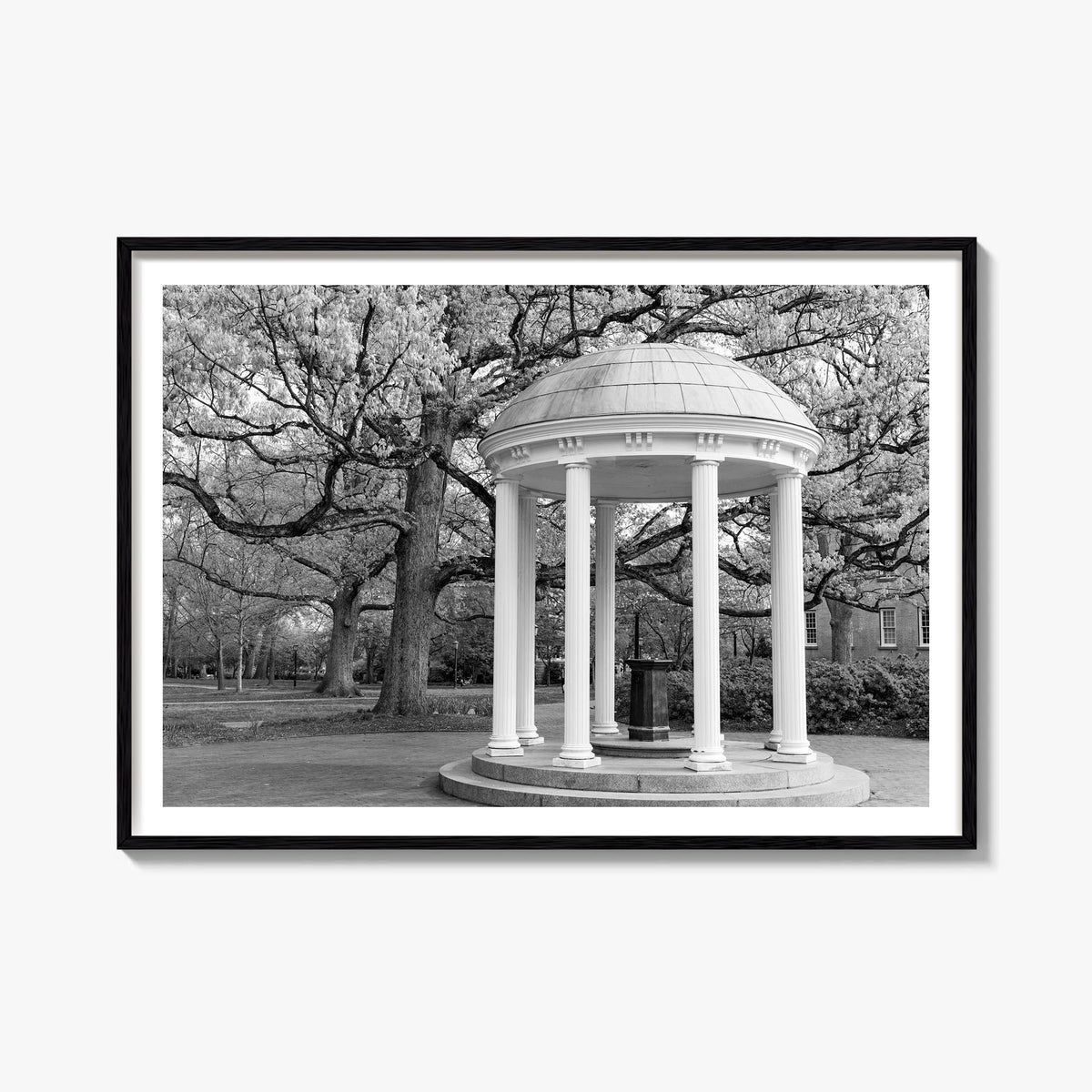 Chapel Hill black & white photo poster of North Carolina, USA – horizontal wall art, unframed print shown in interior mockup
