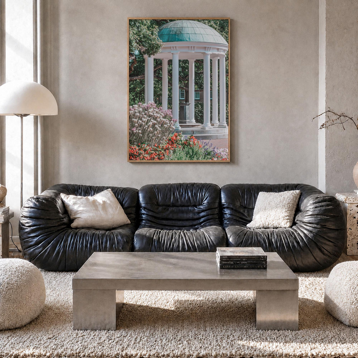 Chapel Hill colorful photo poster of North Carolina, USA – vertical wall art in natural wood frame, hanging on wall
