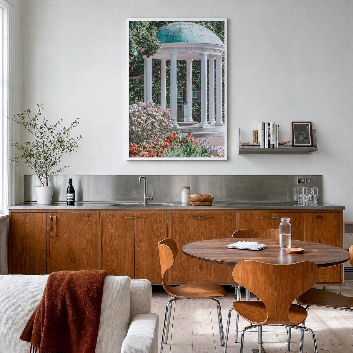 Chapel Hill colorful photo poster of North Carolina, USA – vertical wall art in white wood frame, hanging on wall