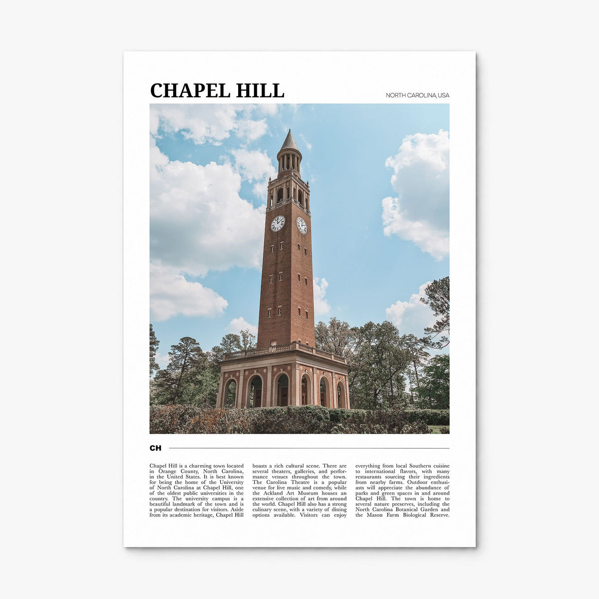 Chapel Hill Travel Poster, print only (unframed)