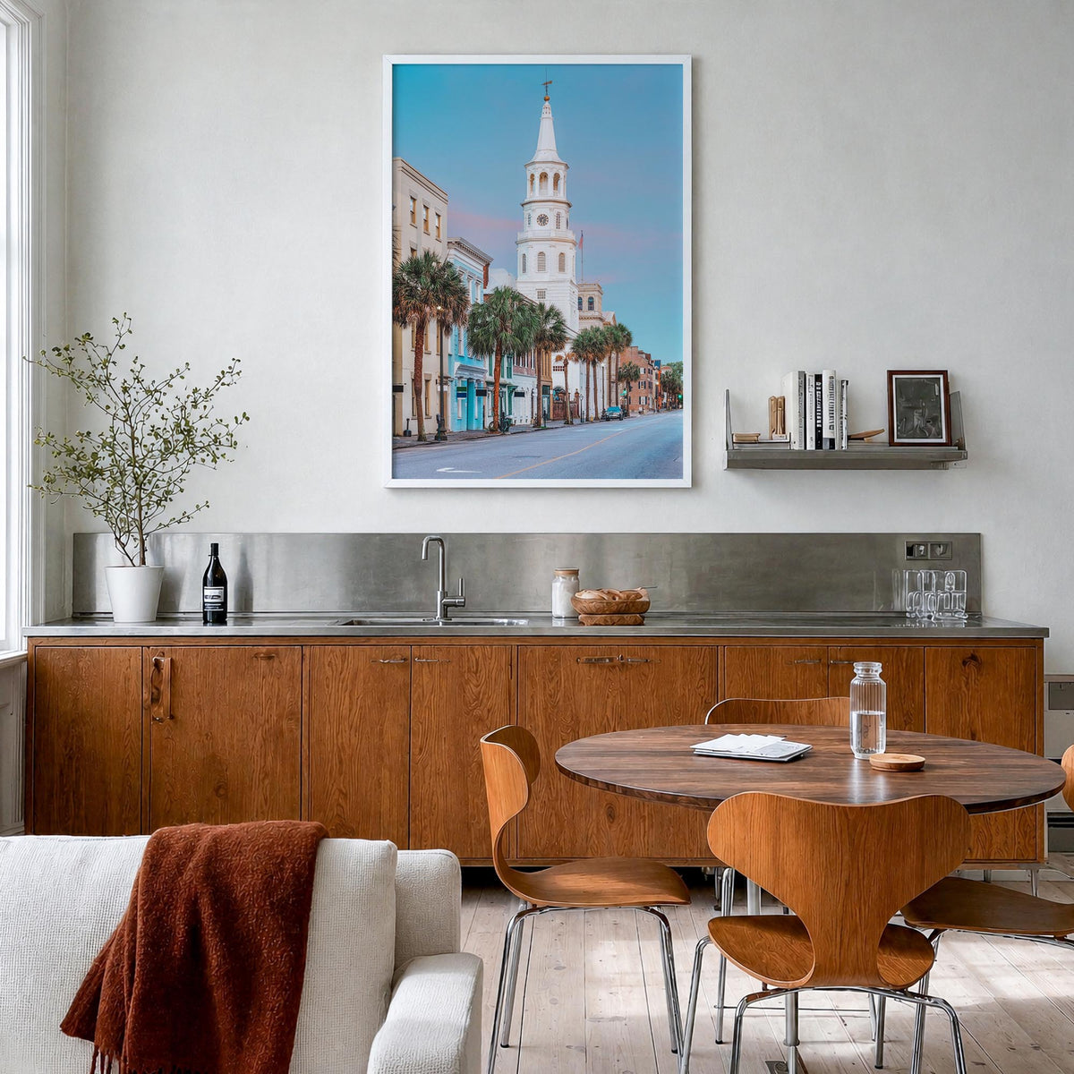 Charleston, South Carolina colorful photo poster of South Carolina, USA – vertical wall art in white wood frame, hanging on w