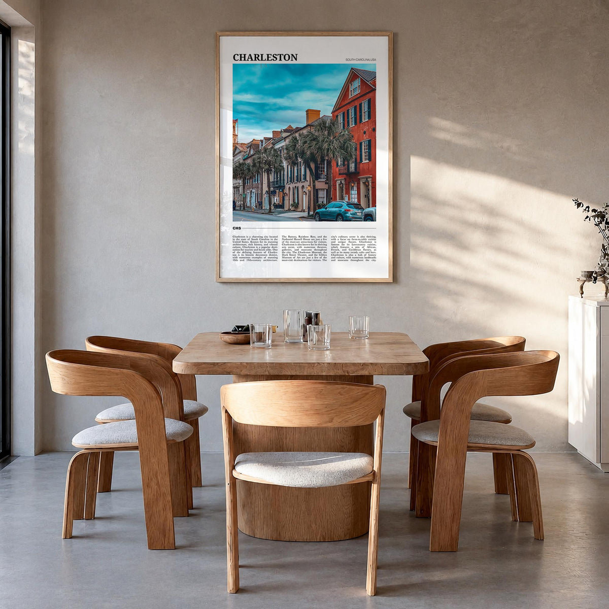 Charleston, South Carolina no. 1 colorful travel poster of South Carolina, USA – vertical wall art in natural wood frame, han