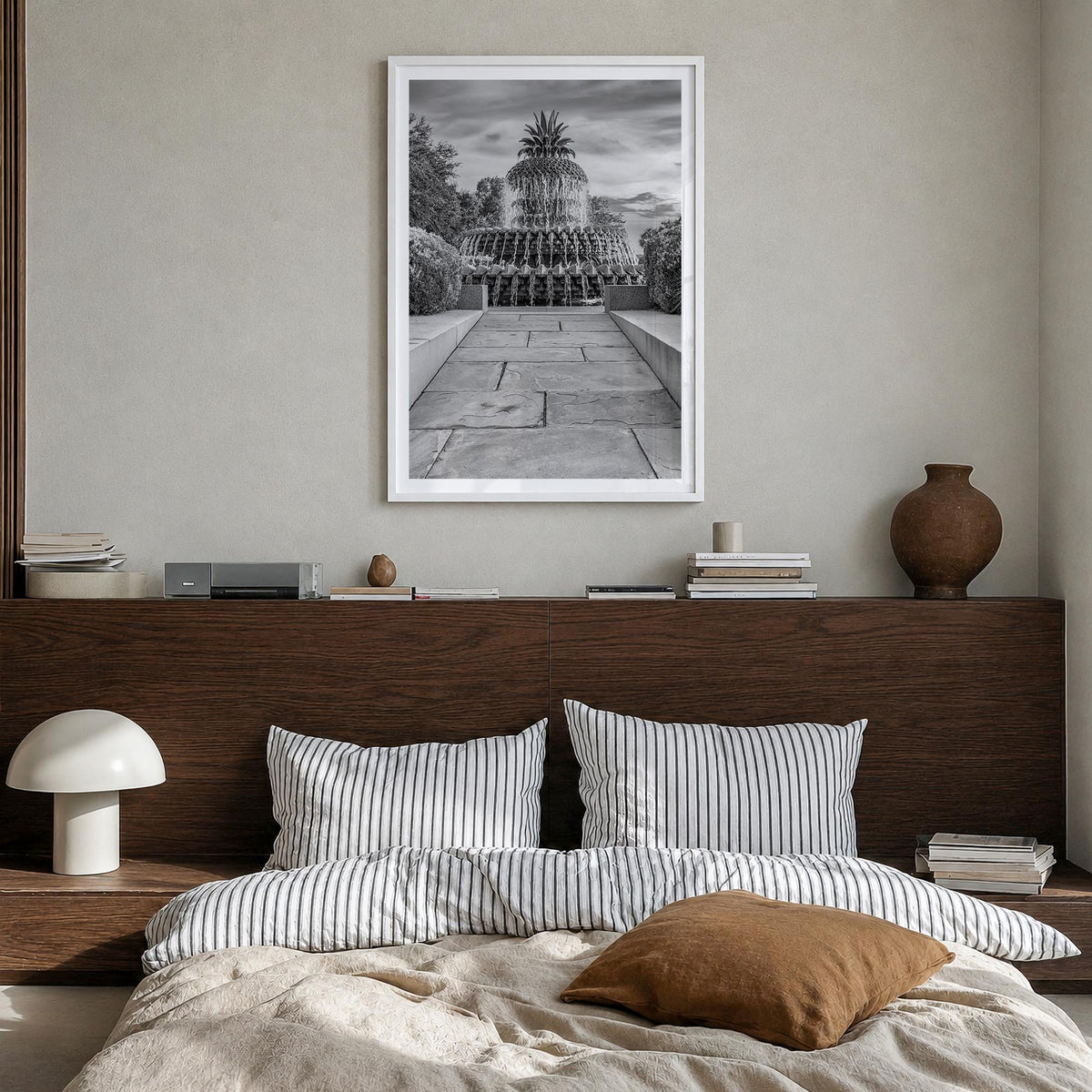 Charleston, South Carolina no. 2 black & white photo poster of South Carolina, USA – vertical wall art in white wood frame wi