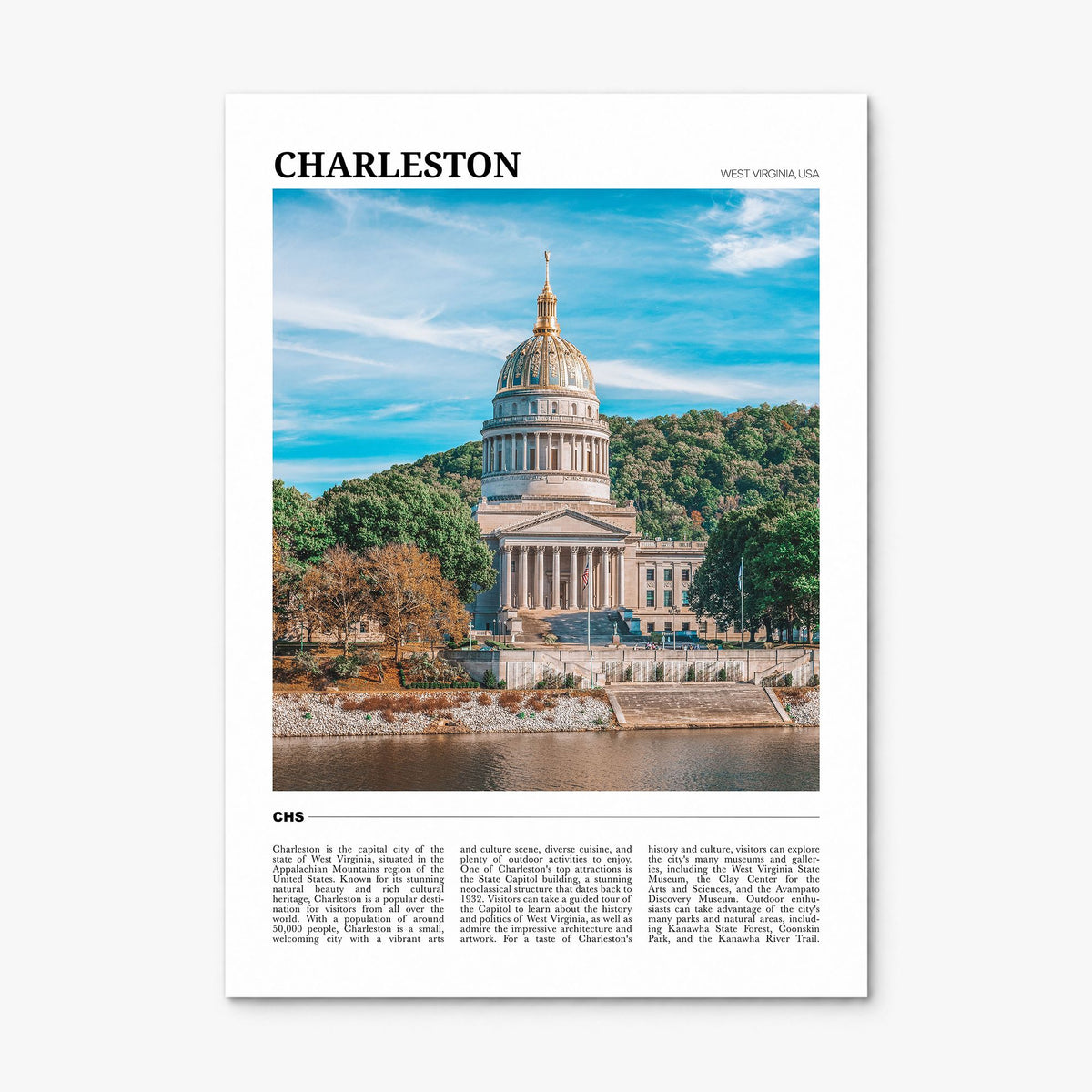 Charleston, West Virginia Travel Poster, print only (unframed)