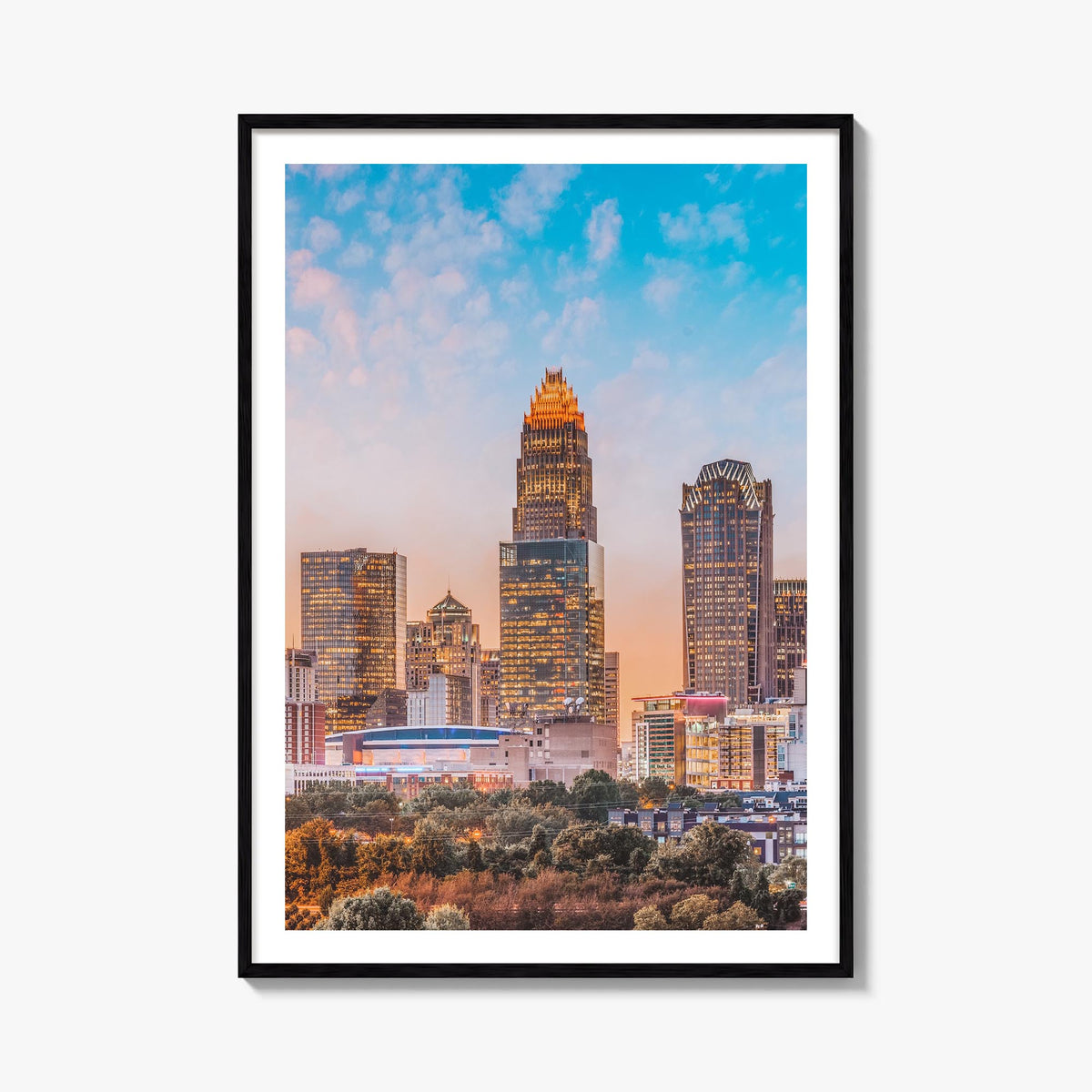 Charlotte no. 1 colorful photo poster of North Carolina, USA – vertical wall art, unframed print shown in interior mockup