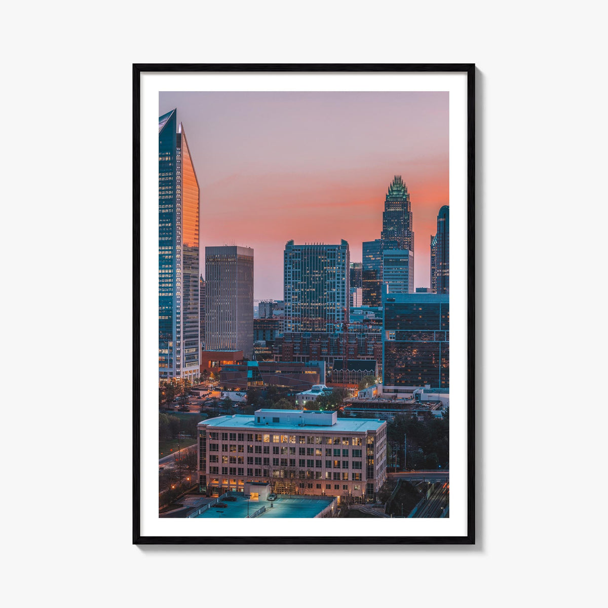Charlotte no. 2 colorful photo poster of North Carolina, USA – vertical wall art, unframed print shown in interior mockup