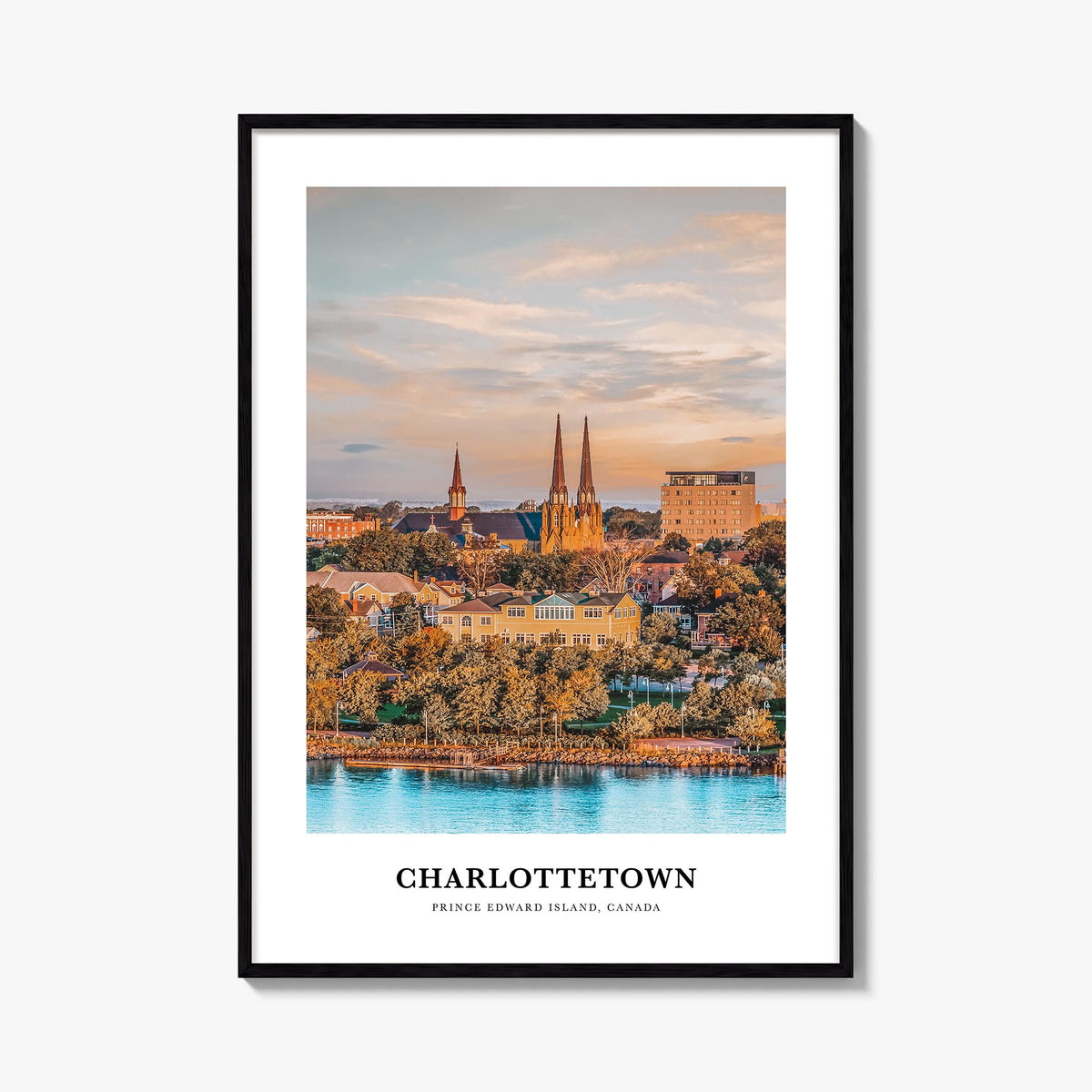 Charlottetown colorful classic poster of Canada – vertical wall art, unframed print shown in interior mockup